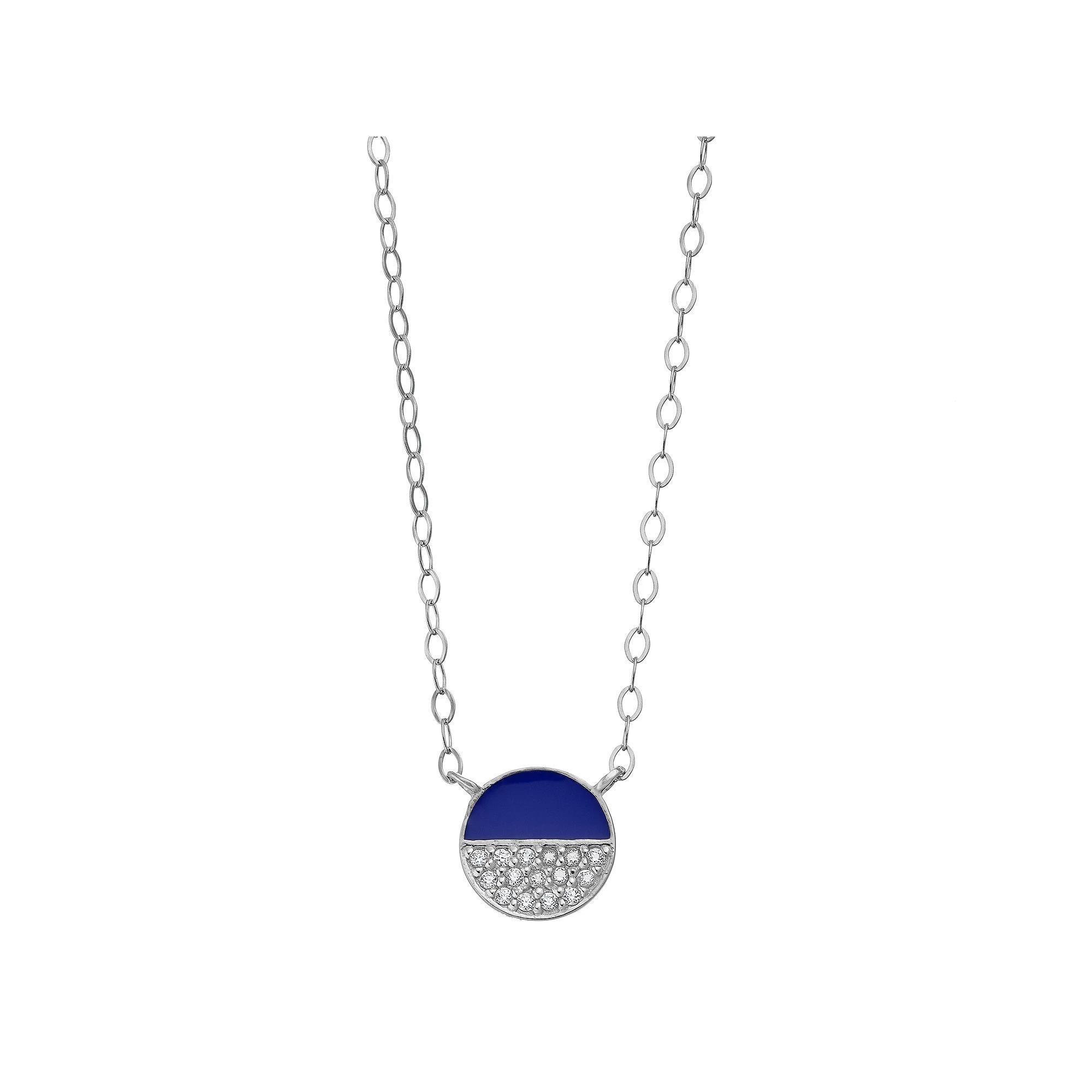 Aleure Precioso Sterling Silver Cubic Zirconia & Enamel Circle Necklace, Women's, Size: 16", Sterling Green Product Image