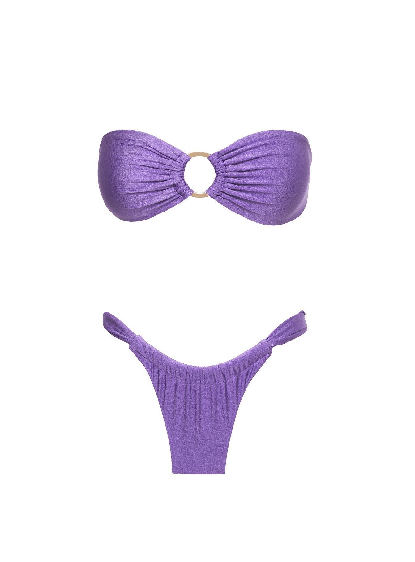 Janea High Cut Ruched Bikini Bottoms Purple Product Image