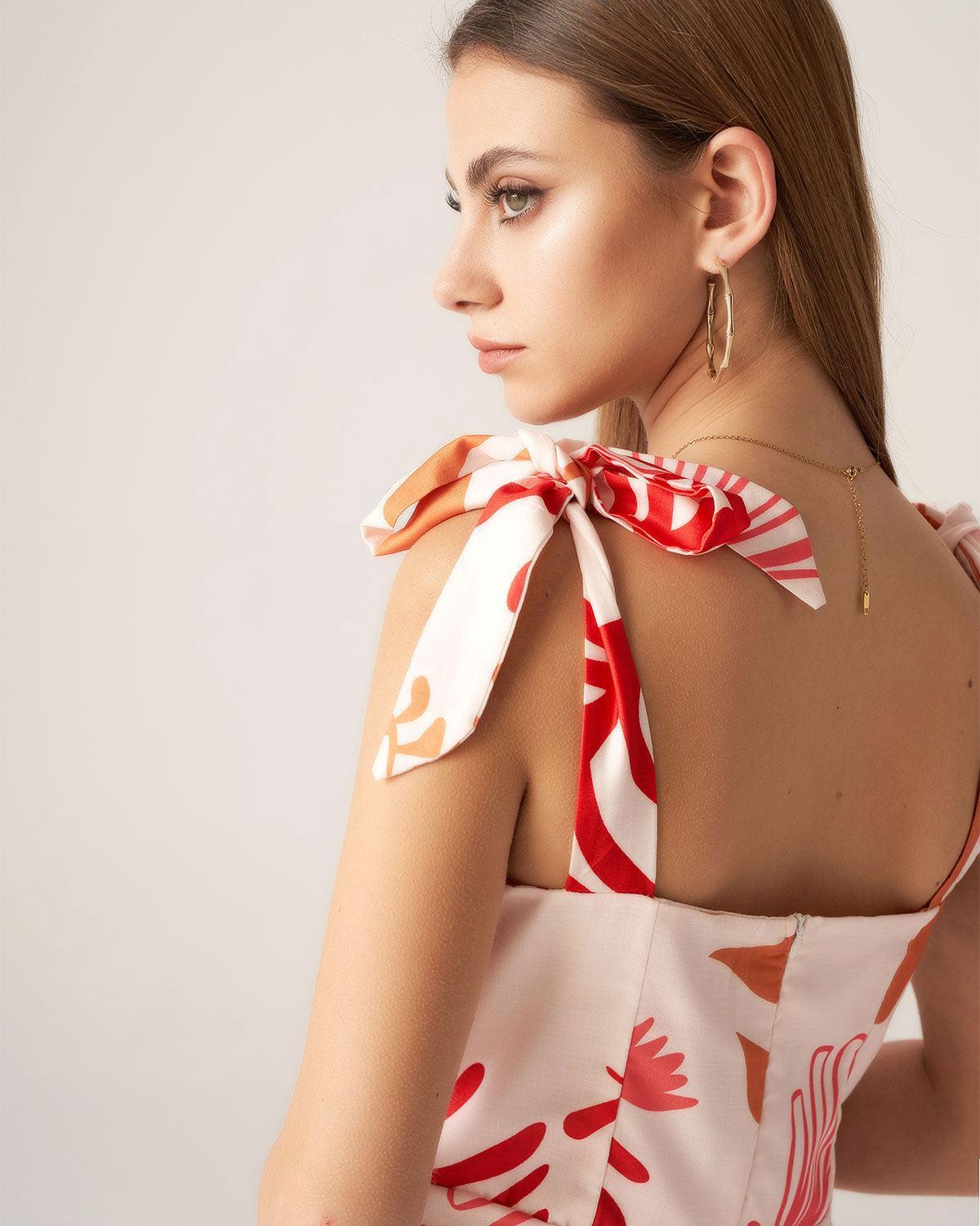 Bettydress-Red Floral Tie Strap Mini Dress Product Image