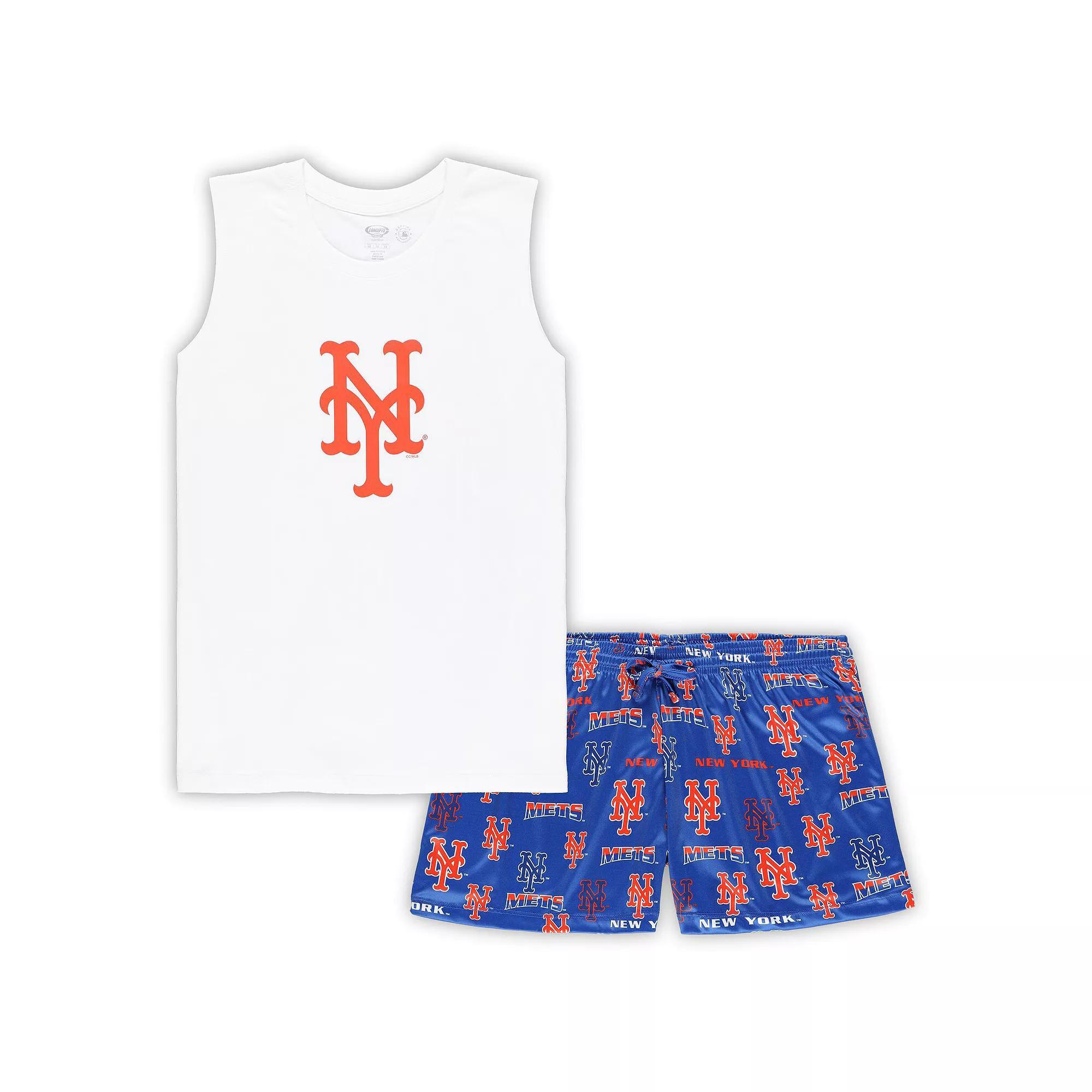 Women's Concepts Sport White/Royal New York Mets Plus Size Tank Top & Shorts Sleep Set, Size: 4XL Product Image