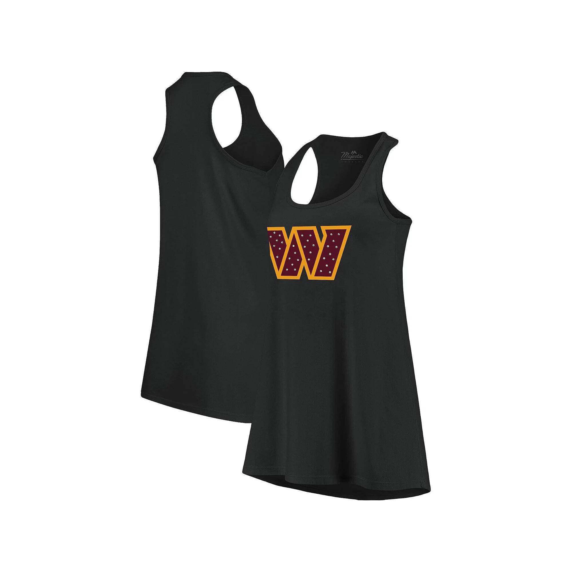 Women's Majestic Threads Black Washington Commanders Bling Scoop Neck Racerback Tank Top, Size: Medium, Wft Black Product Image