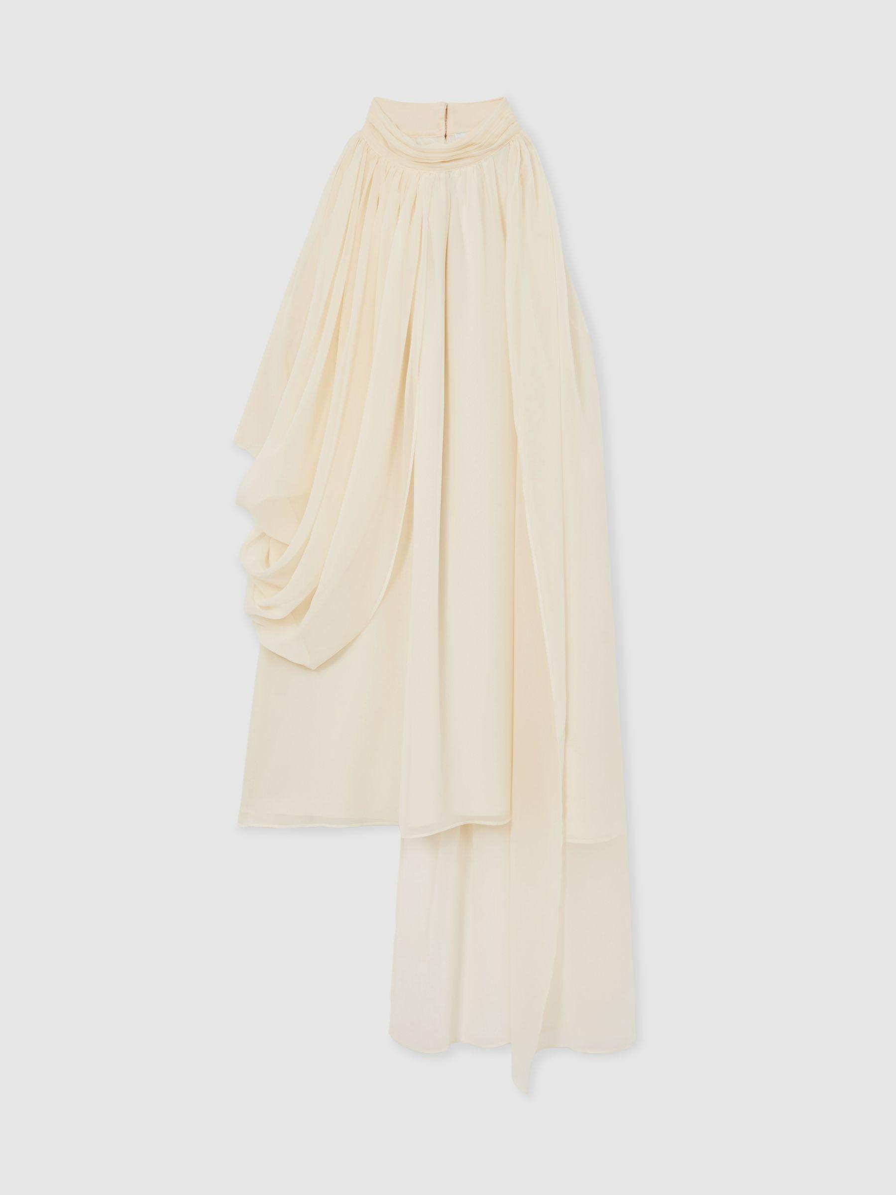 Draped Chiffon Sleeveless Mini Dress in Ivory Product Image