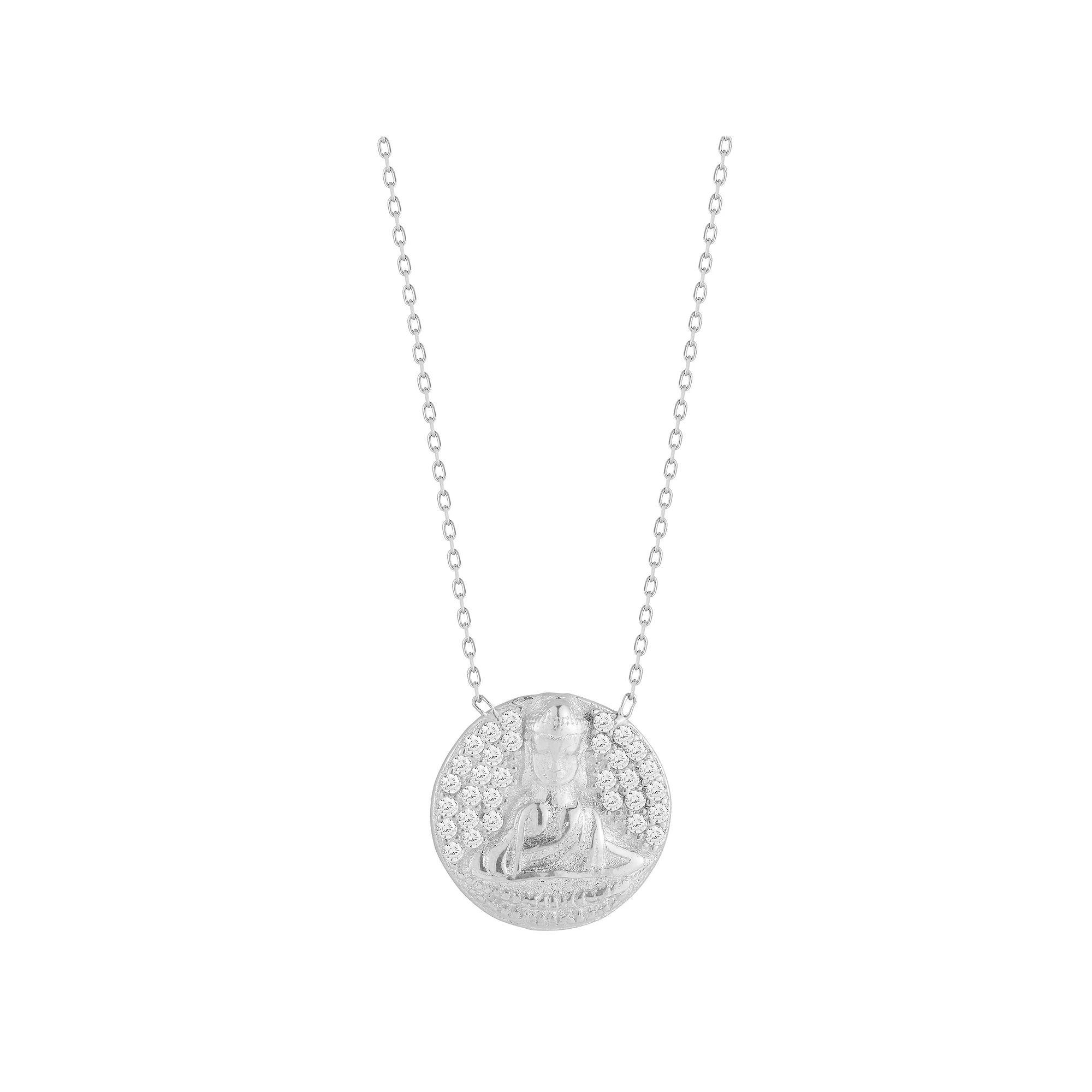 Sunkissed Sterling Sterling Silver Cubic Zirconia Buddha Medallion Necklace, Womens Silver Tone Product Image