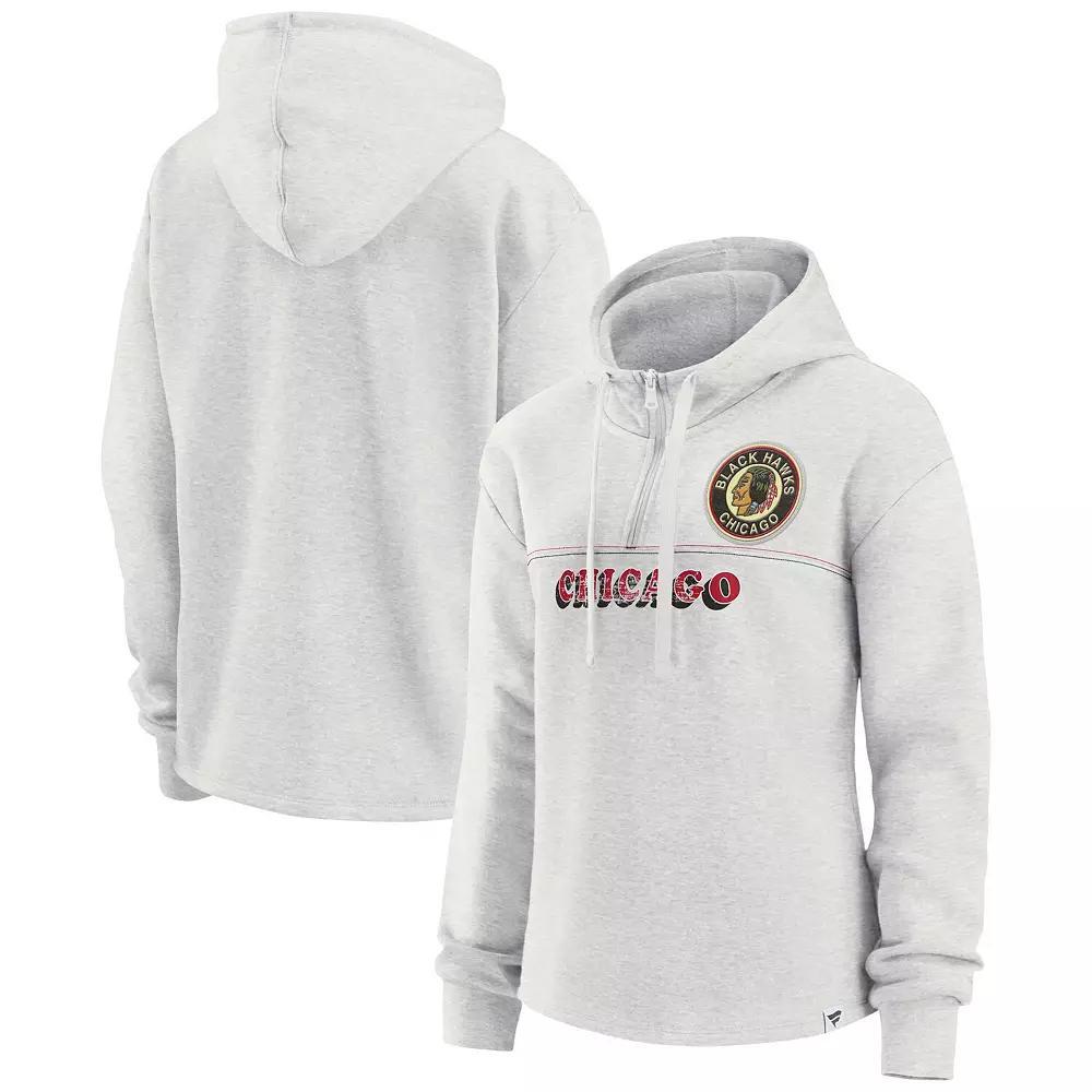 Women's Fanatics Branded Ash Chicago Blackhawks True Classics Legacy Quarter-Zip Hoodie, Size: 3XL Product Image