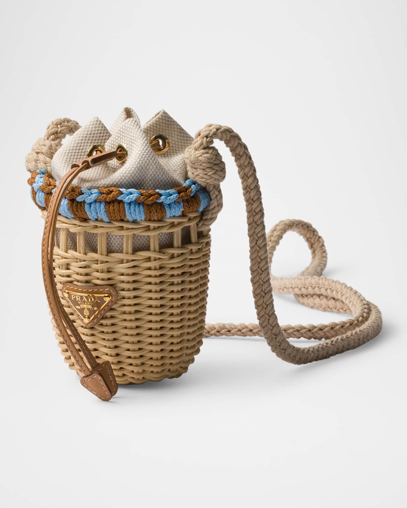 Wicker and Linen-Blend Mini Bucket Bag Product Image