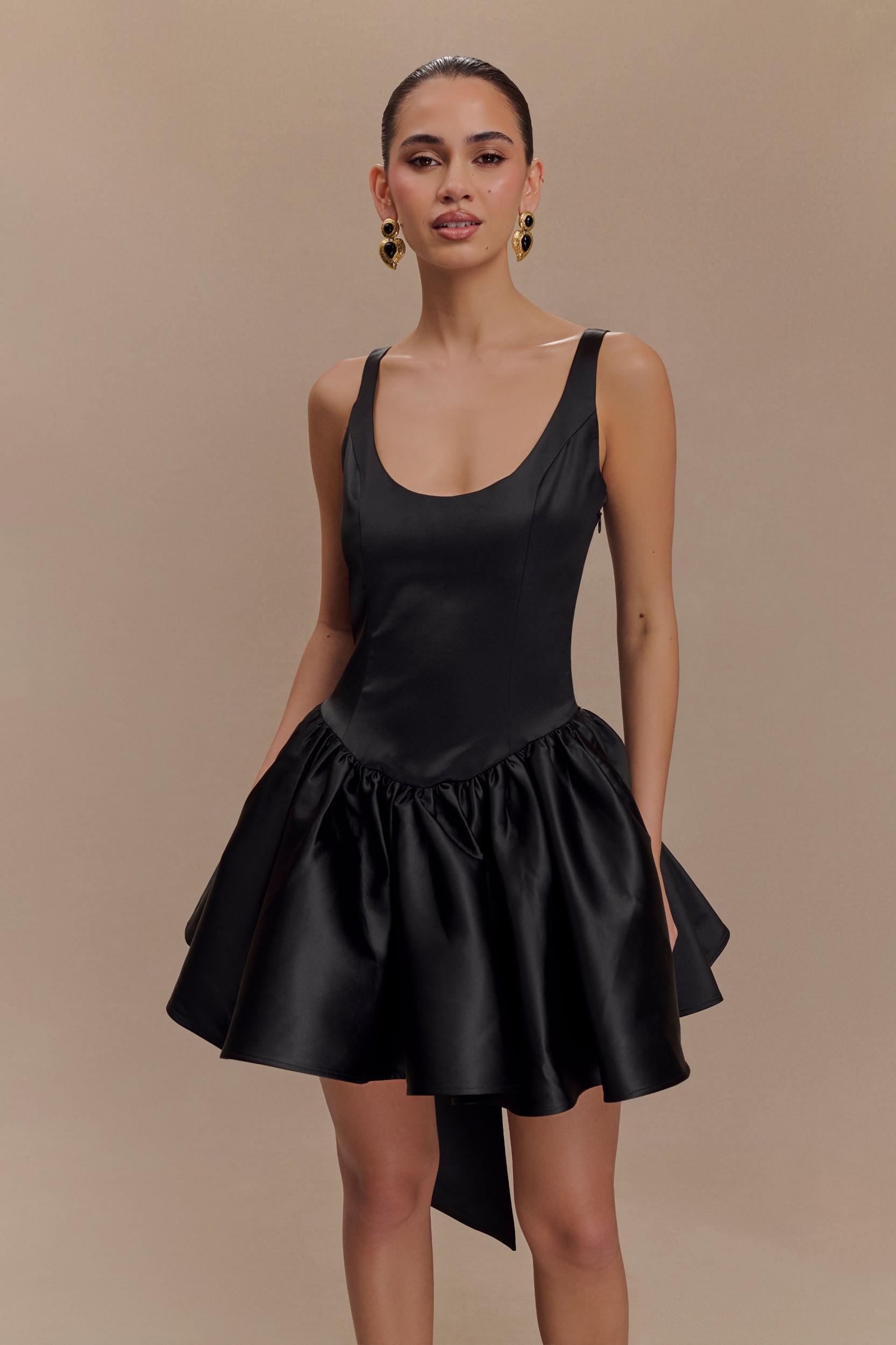 Felicia Satin Mini Dress With Bow - Black Product Image
