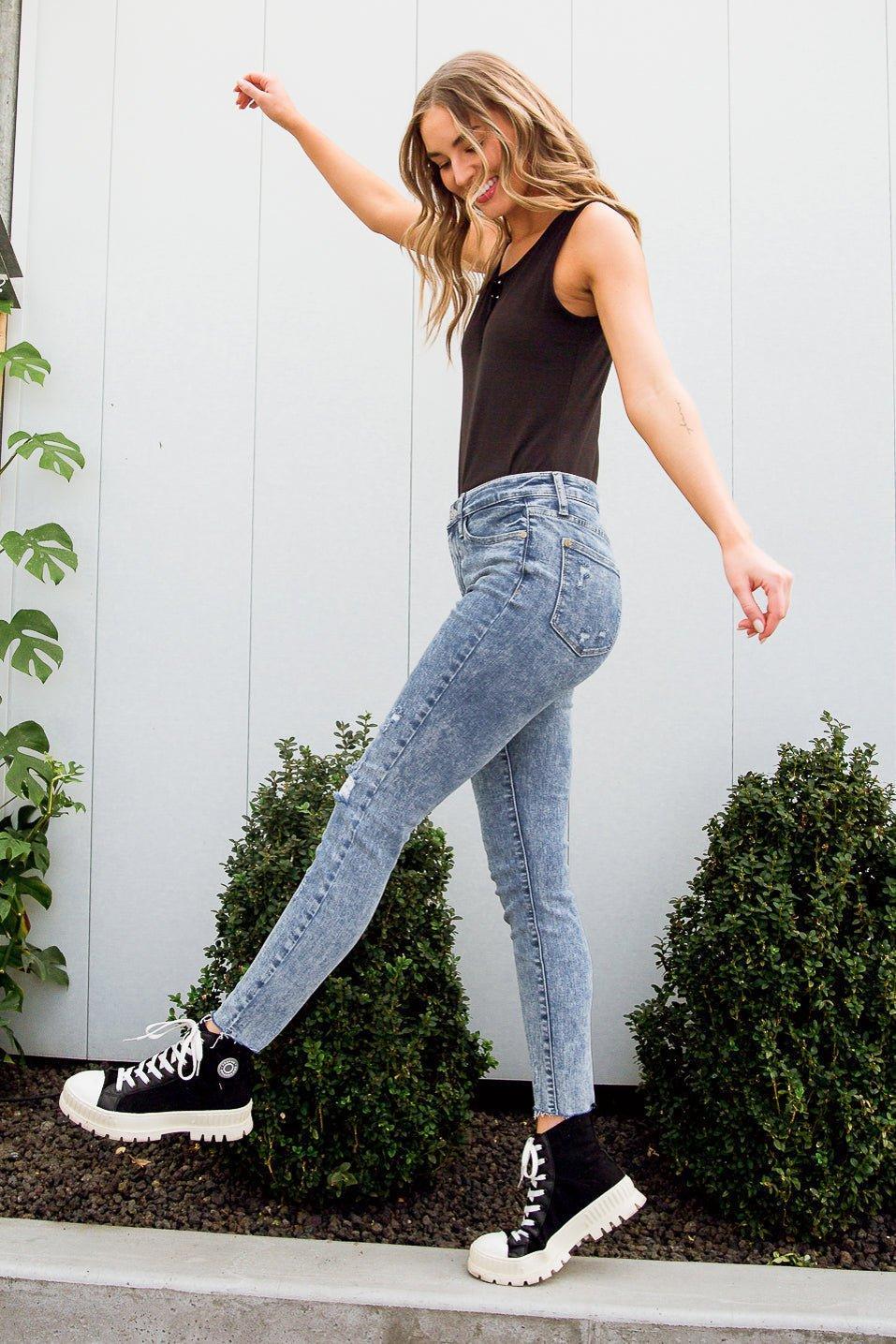 Acid Wash Destroyed Hem Skinny Jeans (Online Exclusive) Product Image
