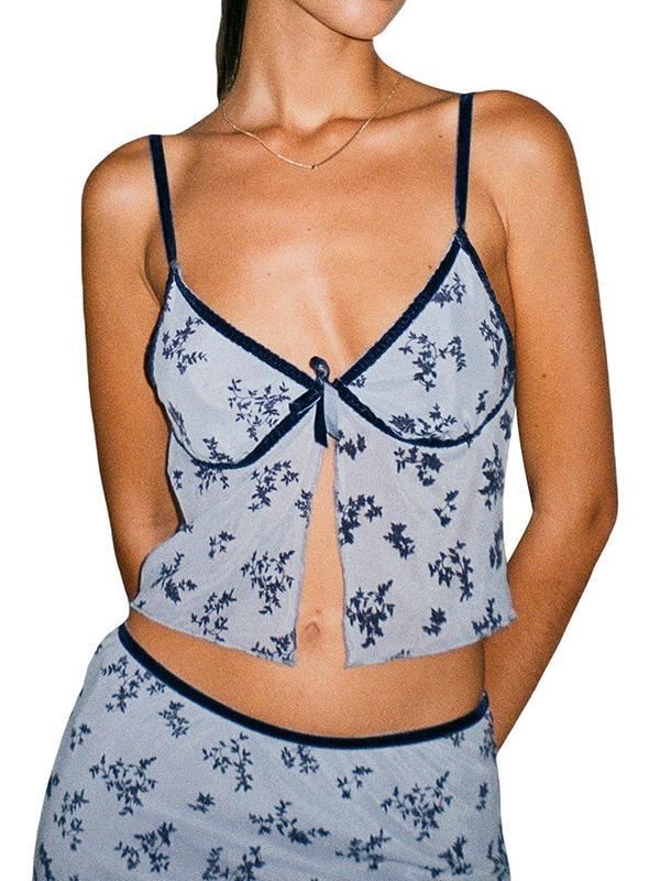 V Neck Mesh See Through Print Cami Top Product Image