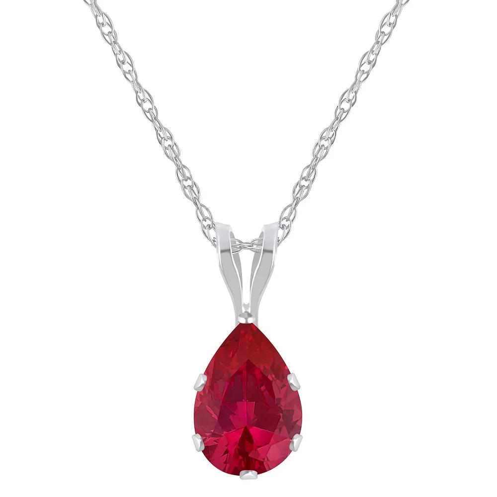 Celebration Gems 10k Gold Pear-Shape Lab-Created Ruby Pendant Necklace, Women's, Size: 18", 10k White Gold Product Image