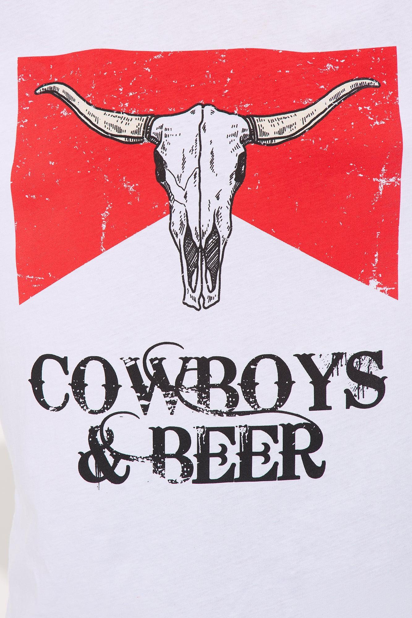 Vintage Cowboys & Beers Washed Tee - White Product Image