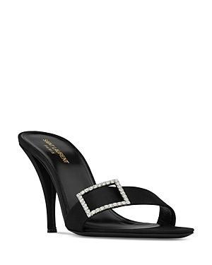 Saint Laurent Womens Simone Mules in Satin Crepe Product Image