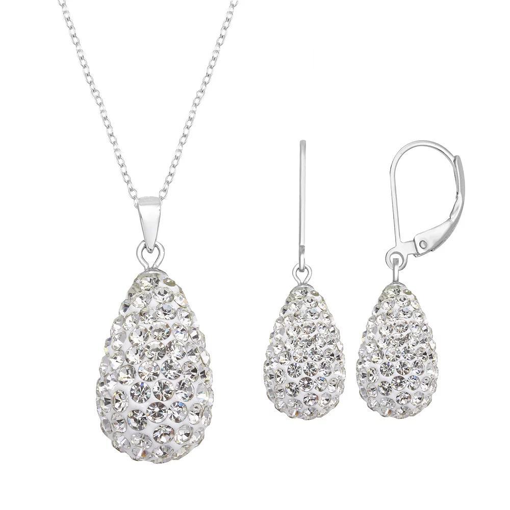 Silver Tone Briolette Drop Earring & Necklace Set, Women's, Size: 18", White Product Image