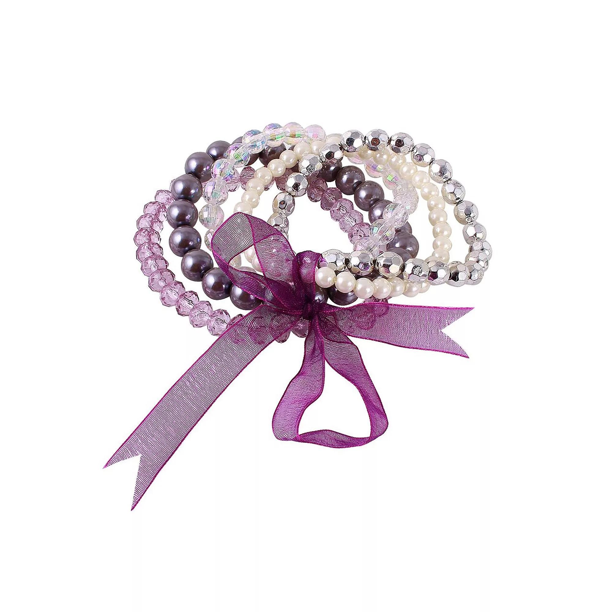 Synthetic Stone Stretchy 5-piece Bracelet Set, Women's, Size: 7.5", Silver Tone Product Image