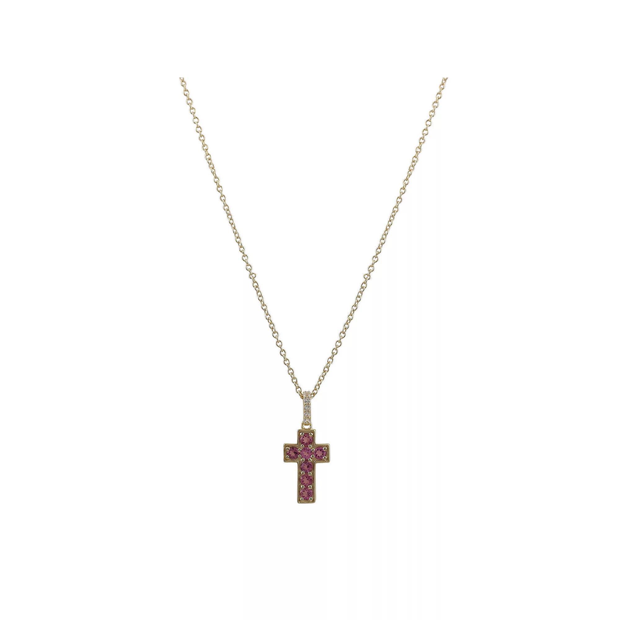 Gemistry Sterling Silver Gemstone Cross Pendant Necklace, Womens Pink Tourmaline Product Image