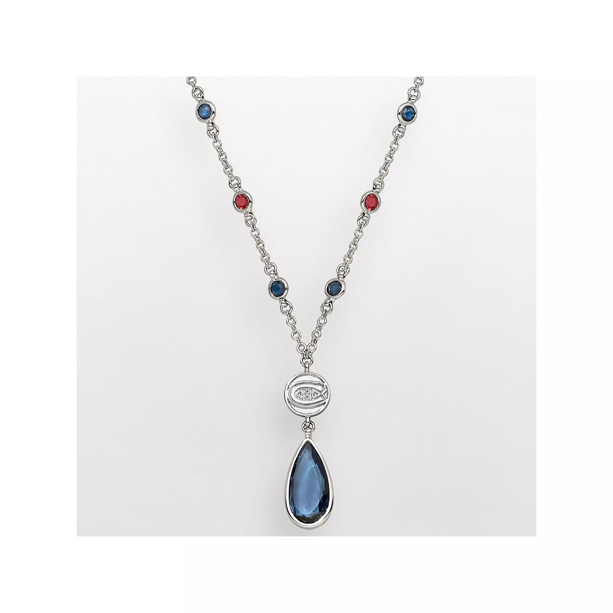 LogoArt Montreal Canadiens Silver Tone Crystal Logo Teardrop Y Necklace, Women's Product Image