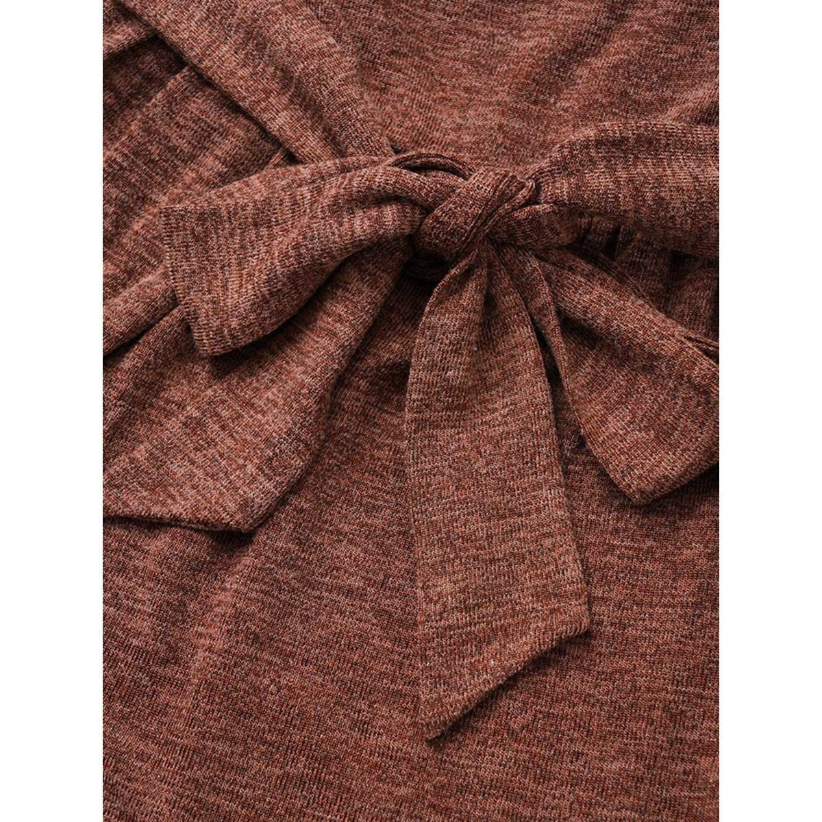 Plus Size Solid Belted Elastic Cuffs Jacquard Dress Rust Women Casual Elastic cuffs Round Neck Long Sleeve Curvy Midi Dress BloomChic 26/4X Product Image