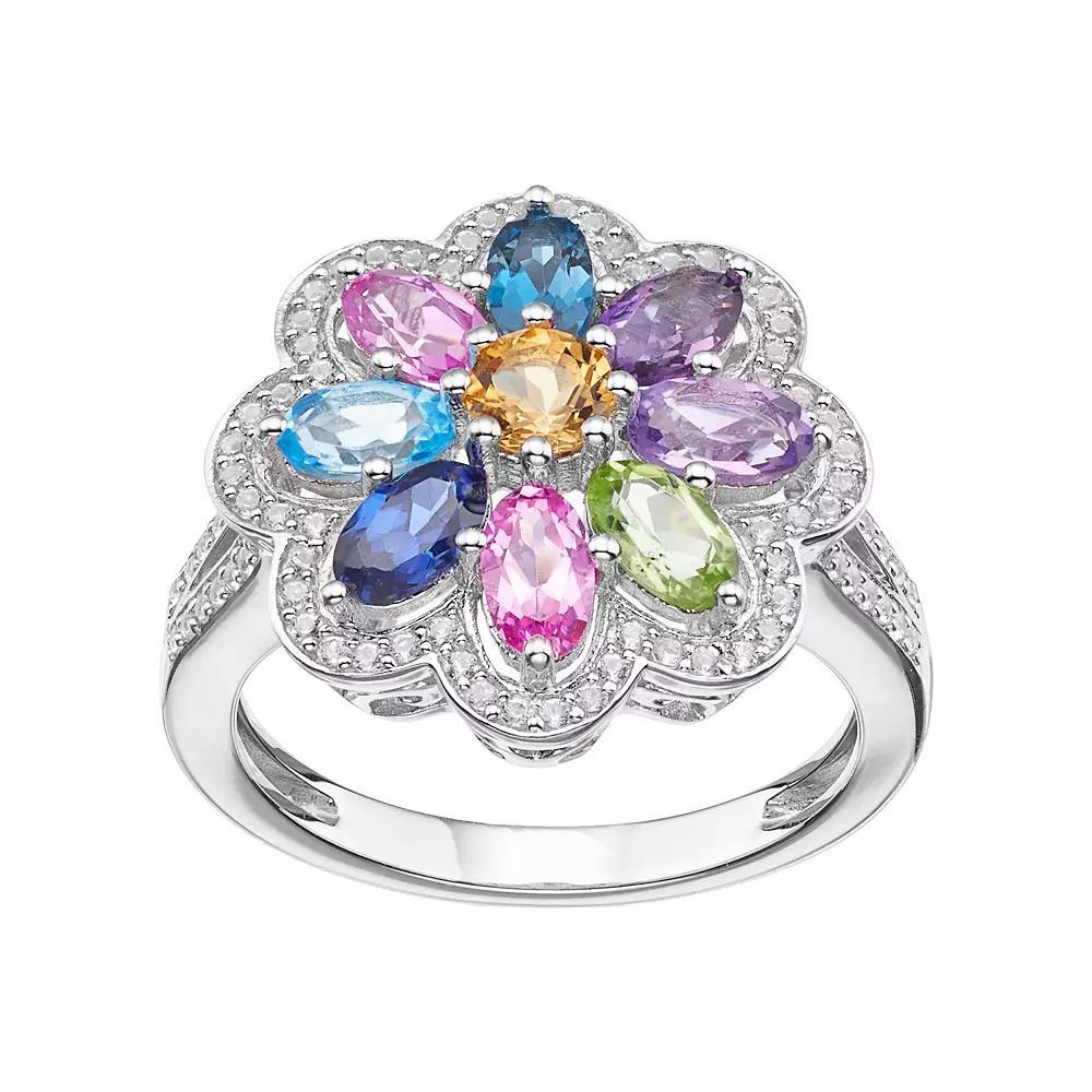 Sterling Silver Gemstone Flower Ring, Women's, Size: 7, Multicolor Product Image