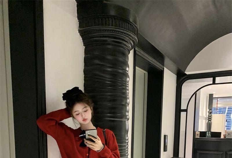 Round Neck Plain Bow Cardigan Product Image