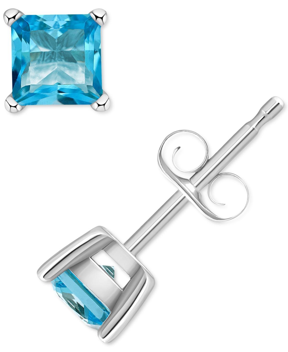 14k Gold 4 mm Princess Cut Swiss Blue Topaz Stud Earrings, Women's, 14k Yellow Gold Product Image