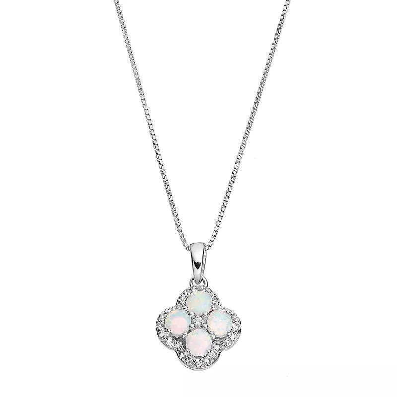 Gemminded Sterling Silver Lab-Created White Opal & White Topaz Flower Pendant Necklace, Women's, Size: 18" Product Image