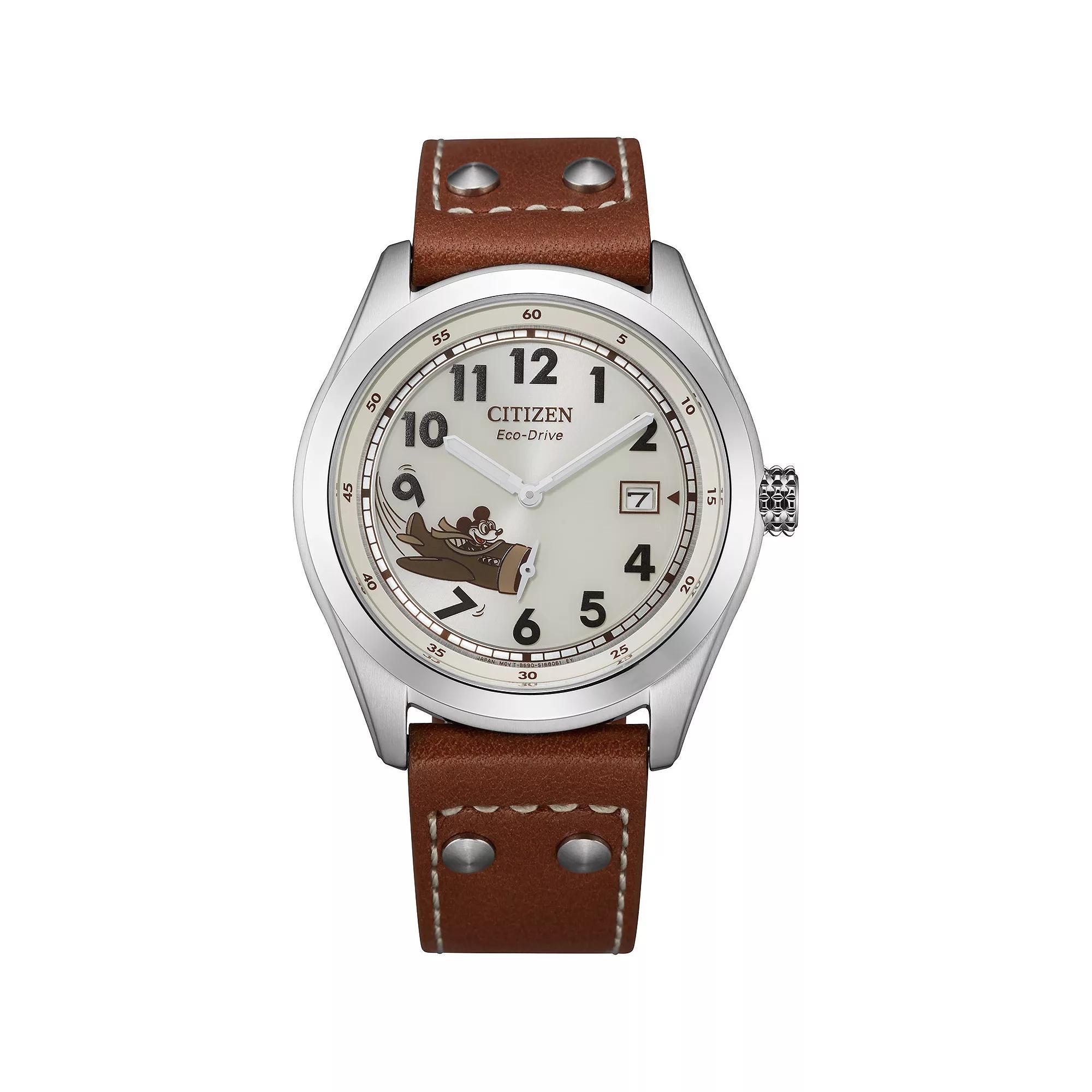 Disneys Mickey Mouse Mens Aviator Strap Watch by Citizen -BV1088-08W Brown Product Image
