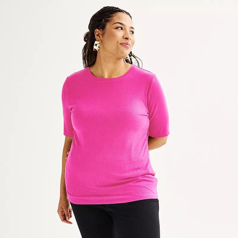 Plus Size Nine West Fitted Elbow Sleeve Top, Womens Maddie Purple Product Image