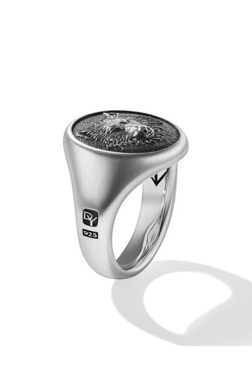 Mens Petrvs Wolf Signet Ring in Sterling Silver Product Image