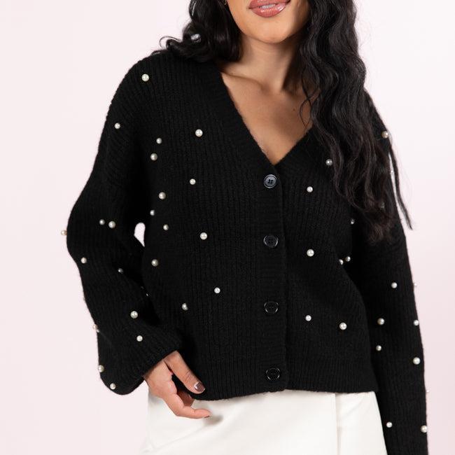Beautiful Memories Black Pearl Embellished Cardigan FINAL SALE Product Image