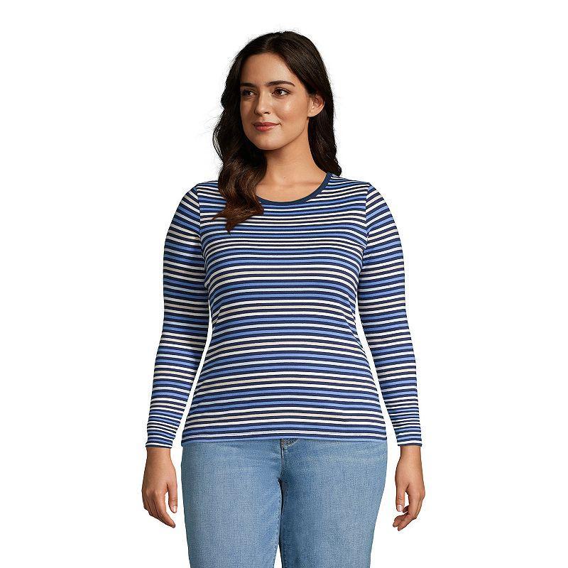 Plus Size Lands' End Long Sleeve Crewneck Tee, Women's, Size: 2XL, Black Product Image