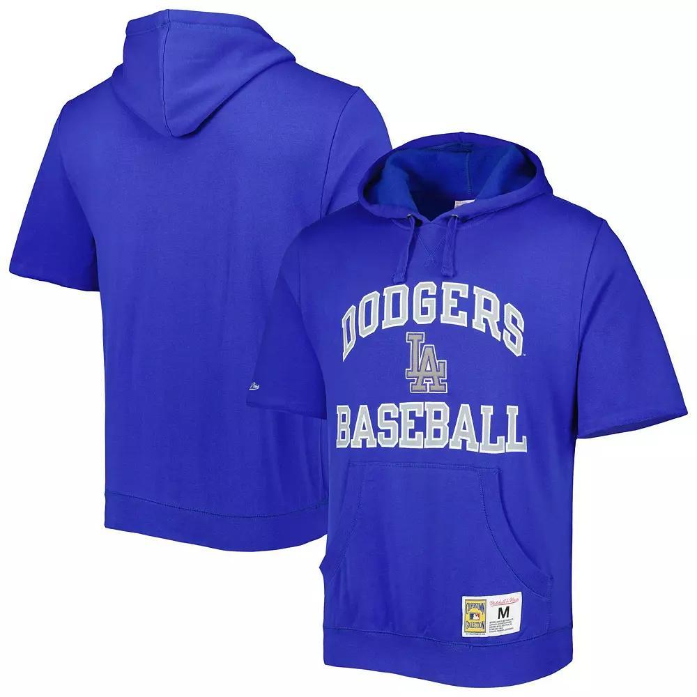 Men's Mitchell & Ness Royal Los Angeles Dodgers Cooperstown Collection Washed Fleece Pullover Short Sleeve Hoodie, Size: Medium, Blue Product Image
