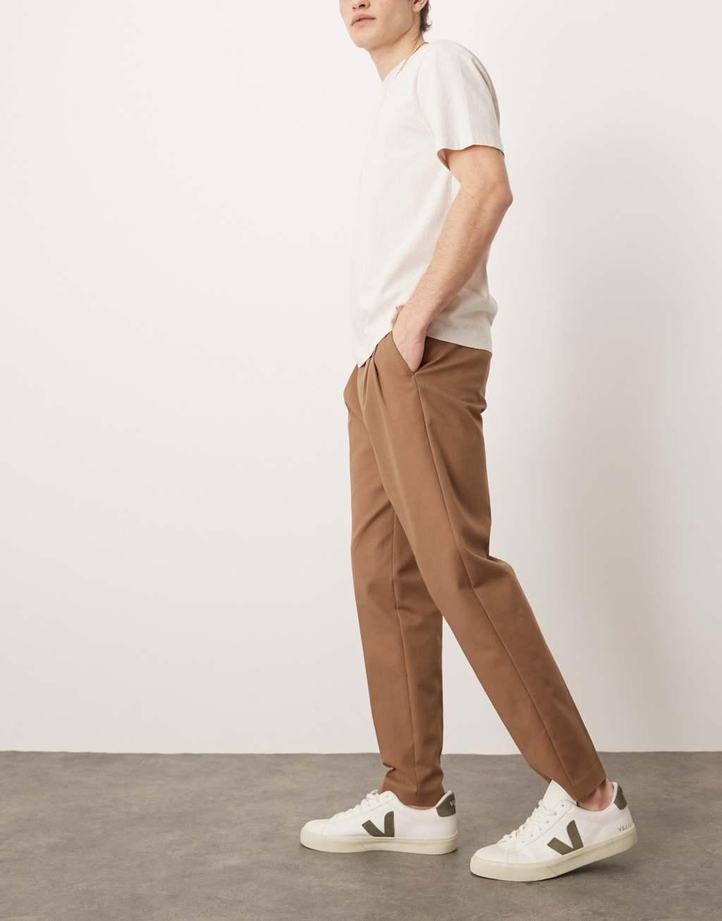 ASOS DESIGN tapered cotton chino dress pants in brown Product Image
