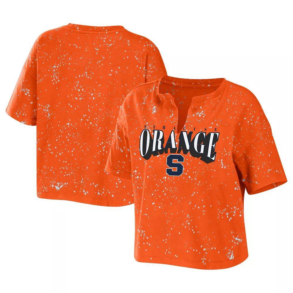 Women's WEAR by Erin Andrews Orange Syracuse Orange Bleach Wash Splatter Cropped Notch Neck T-Shirt, Size: XL Product Image