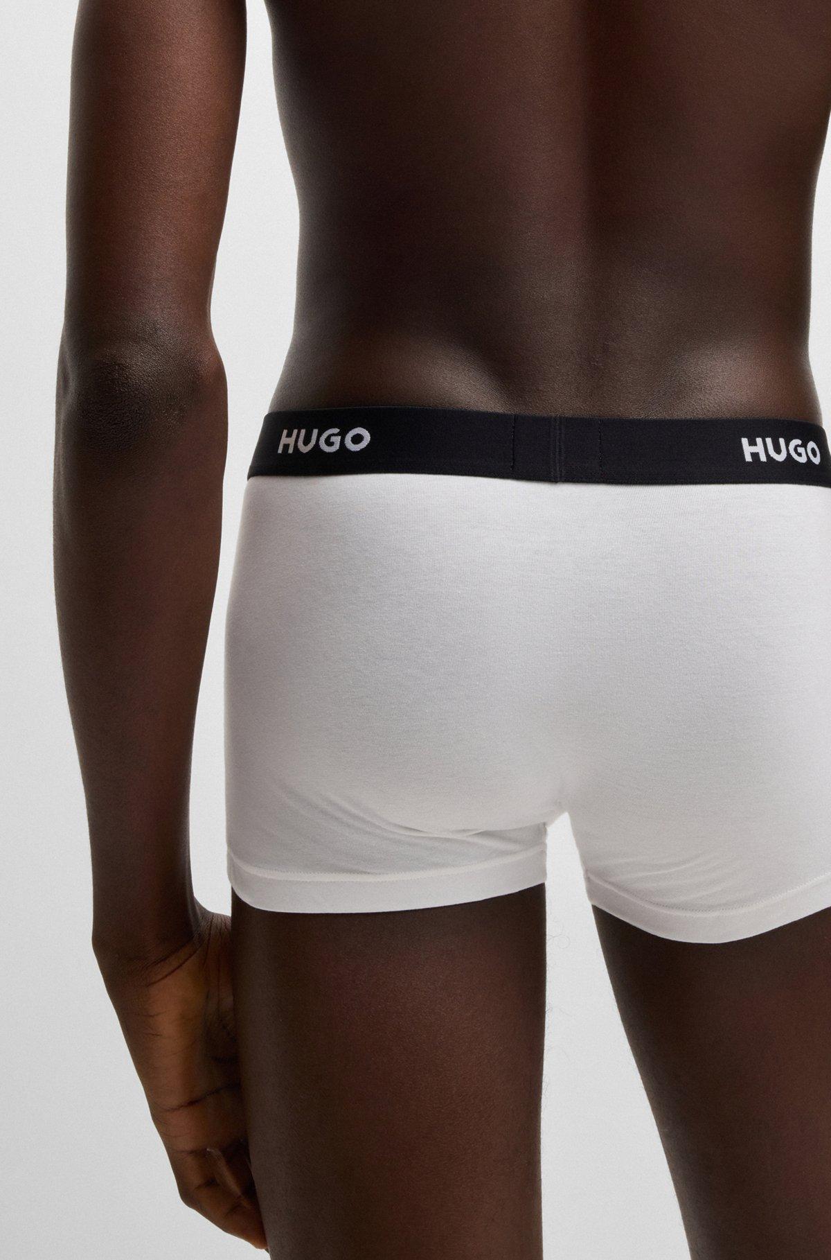 HUGO - Three-pack of stretch-cotton trunks with logo waistbands - White Product Image