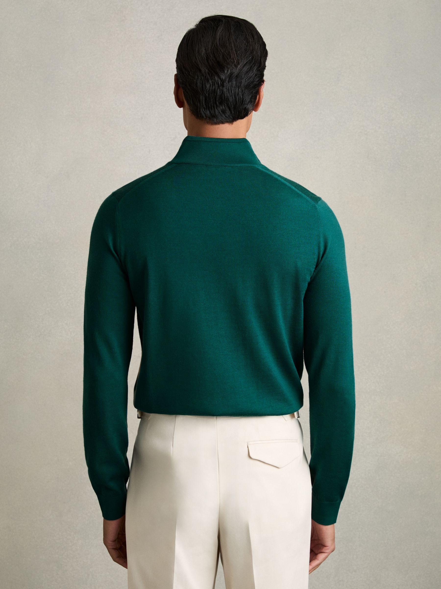 Merino Wool Half-Zip Funnel Neck Jumper in Opal Green Product Image
