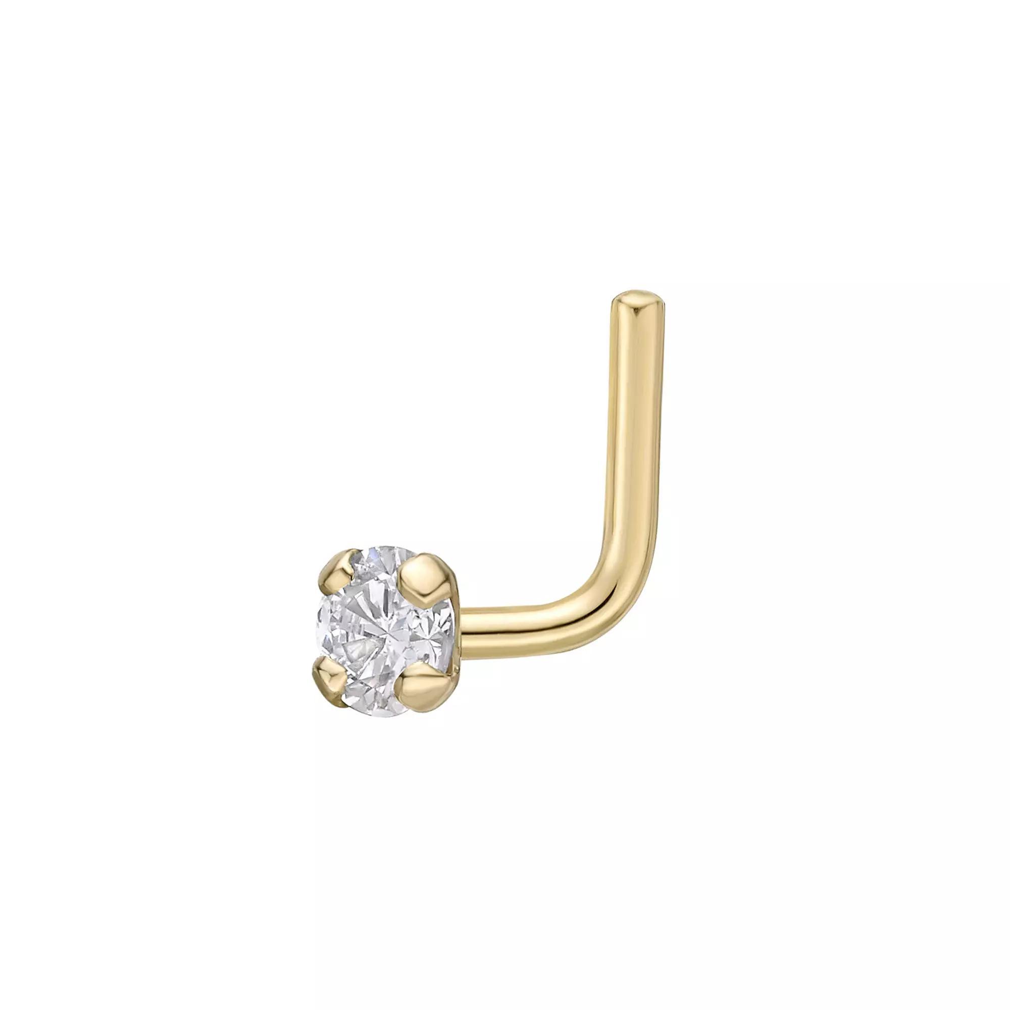 Lila Moon 14k Gold Diamond Accent L-Shape Nose Stud, Women's Product Image