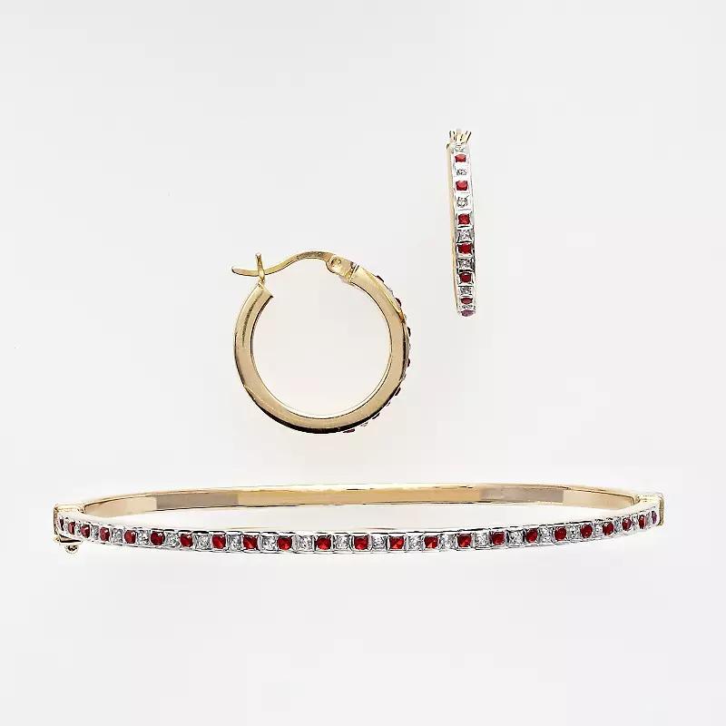 18k Gold Over Silver Ruby and Diamond Accent Bracelet and Earring Set, Womens Product Image