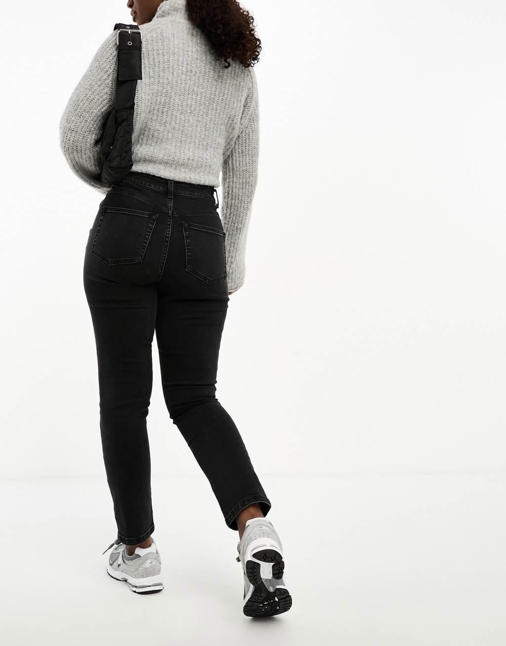 ASOS DESIGN Hourglass slim fit comfort mom jeans in washed black Product Image