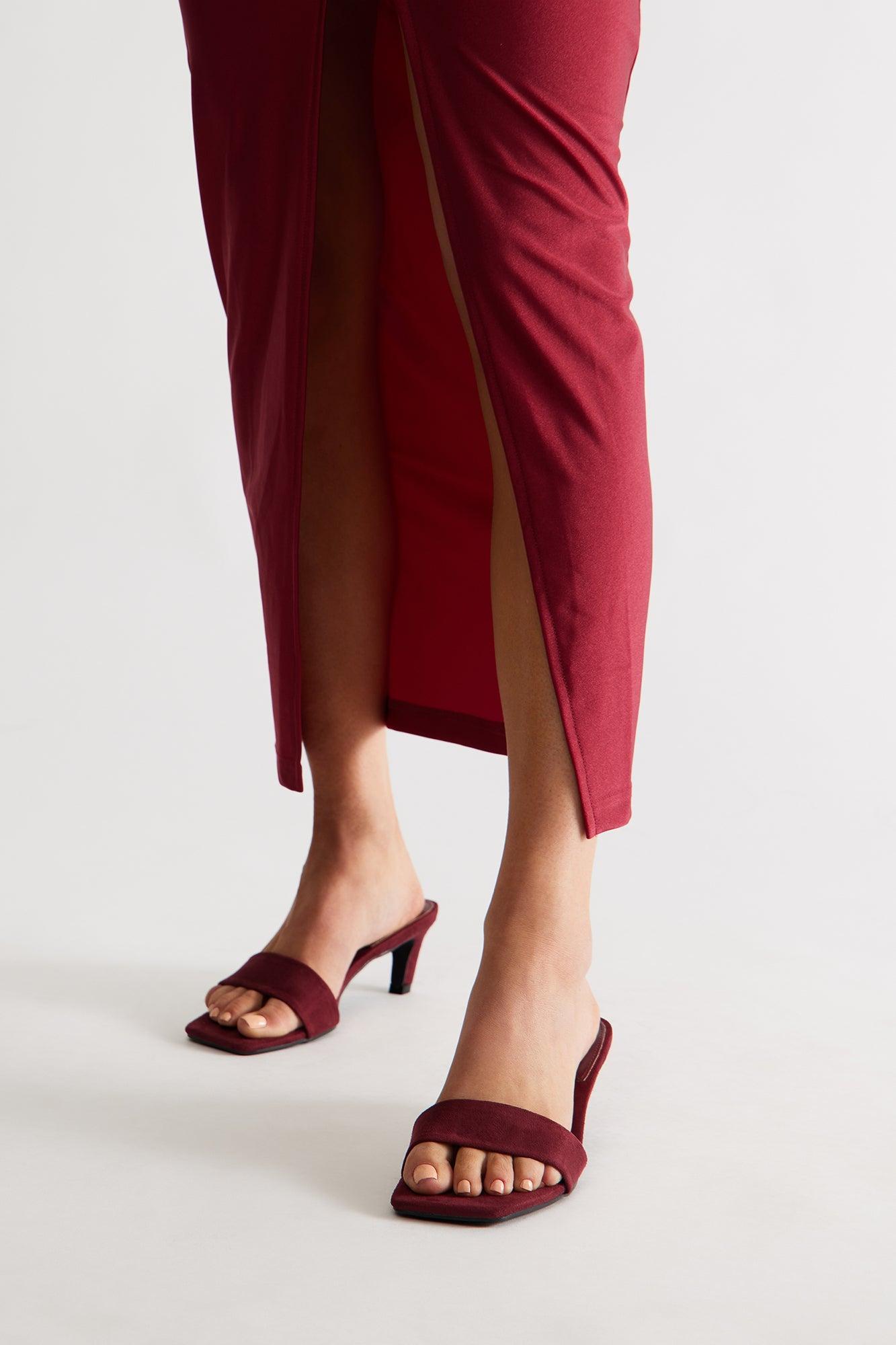 Fever Faux Suede Thong Mules - Red Product Image