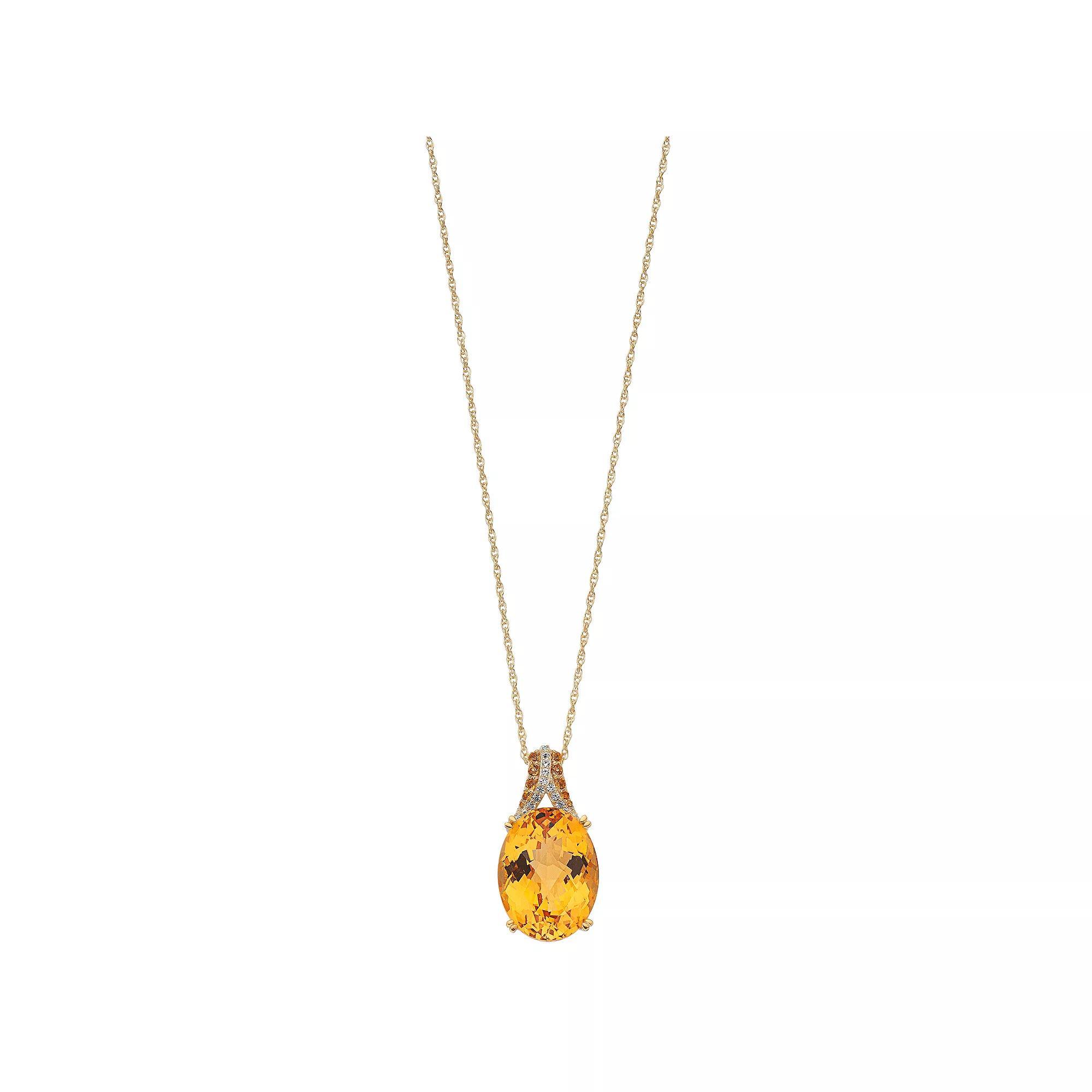14k Gold Over Silver Citrine & Lab-Created White Sapphire Oval Pendant, Women's, Size: 18", Gold Tone Product Image