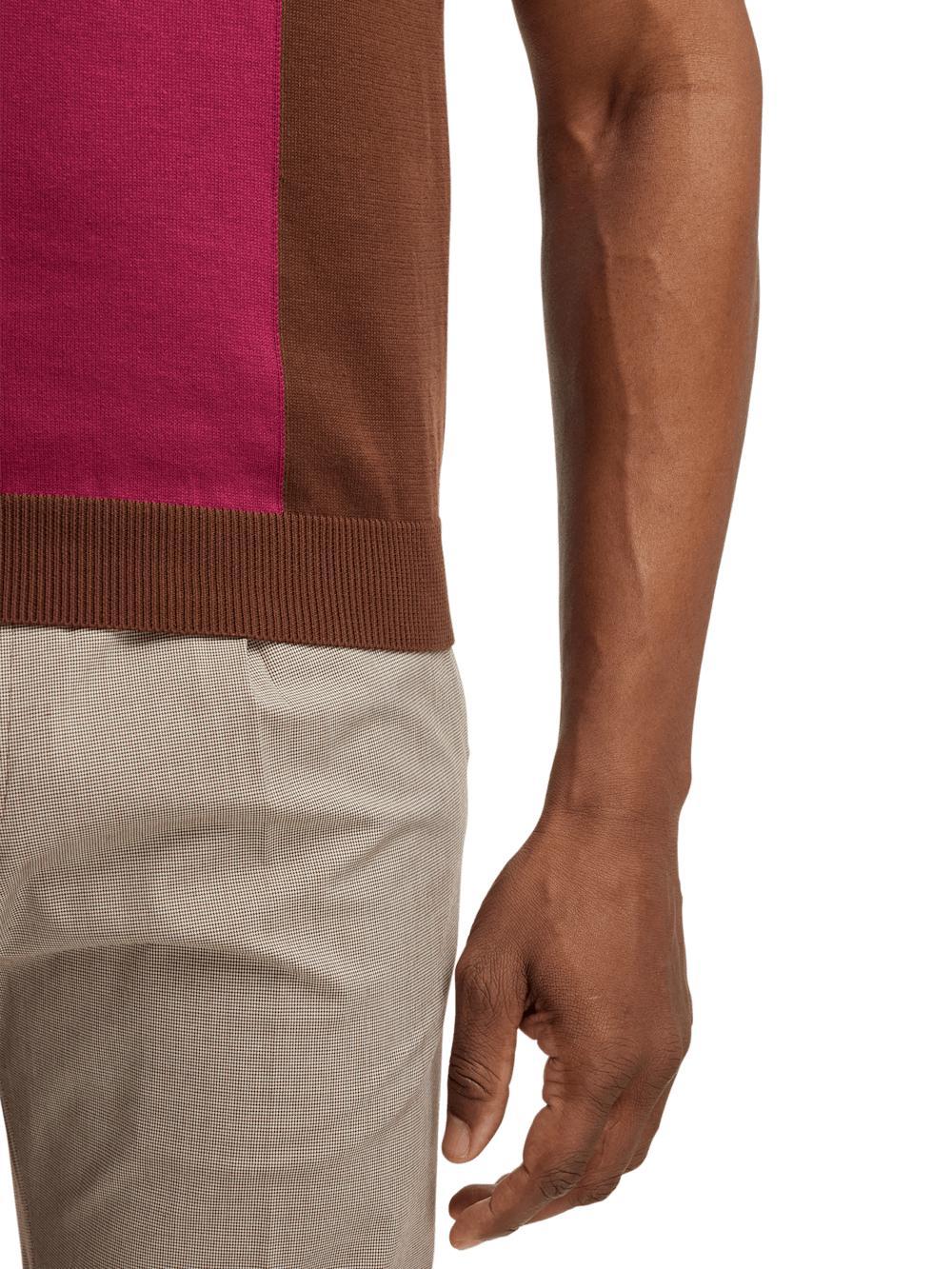 Cotton Three Button Polo - Brown Multi Product Image