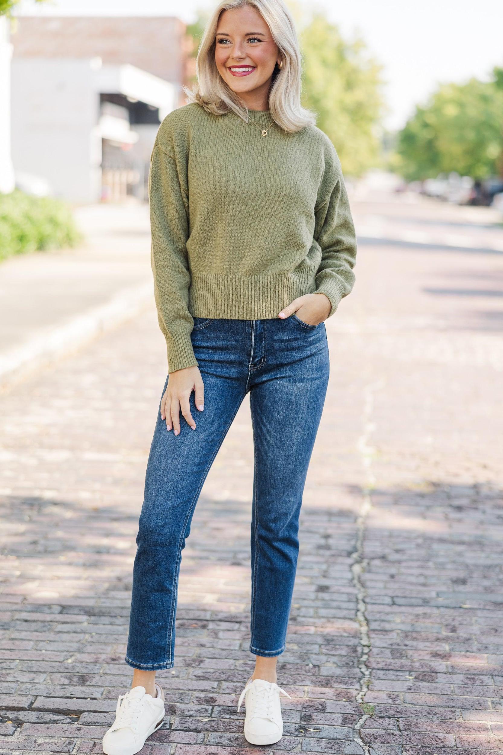 It's All Up To You Olive Green Drop Shoulder Sweater Female Product Image