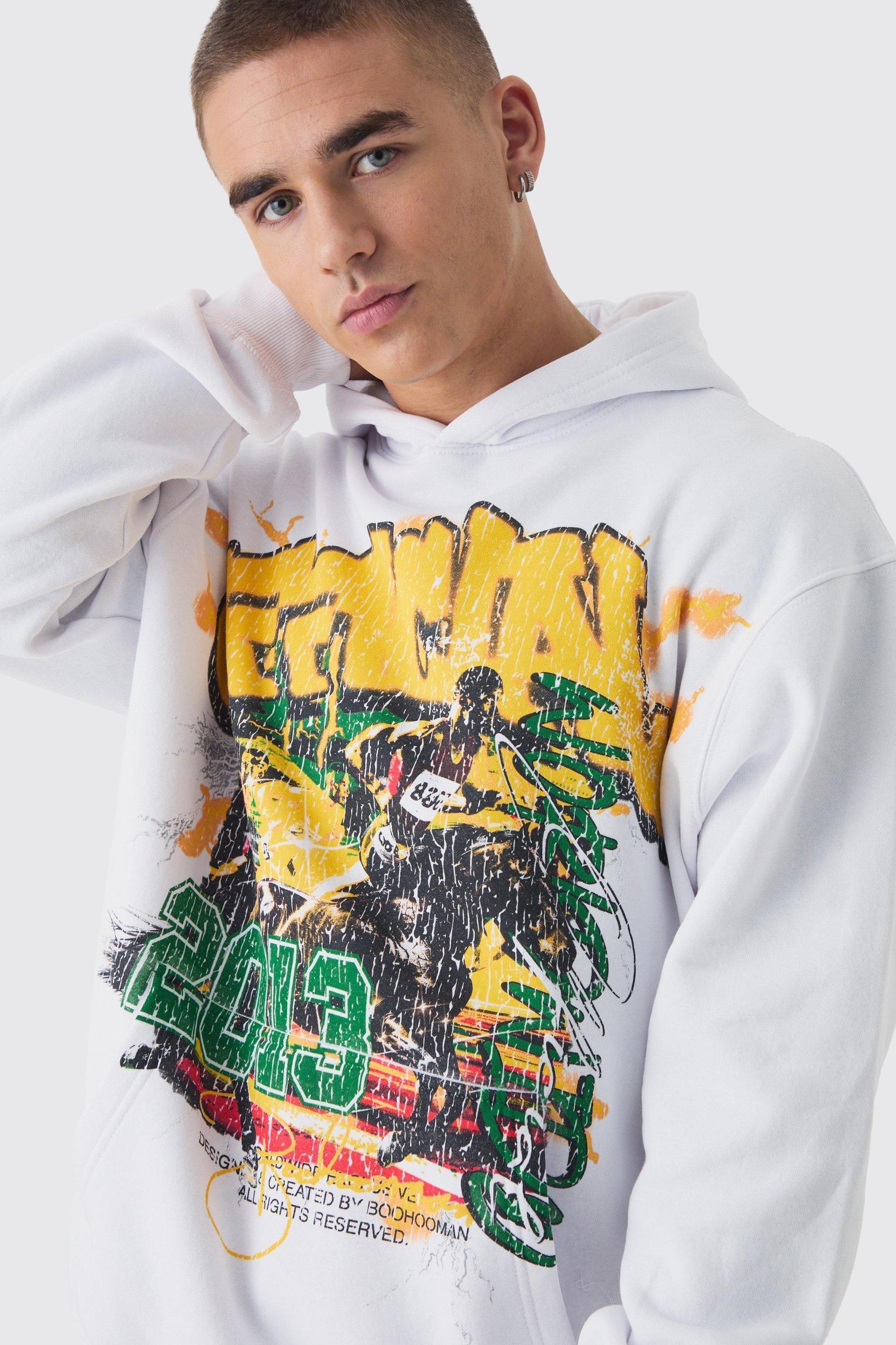 Regular Fit Large Scale Official 2013 Sports Graphic Hoodie | boohooMAN USA Product Image