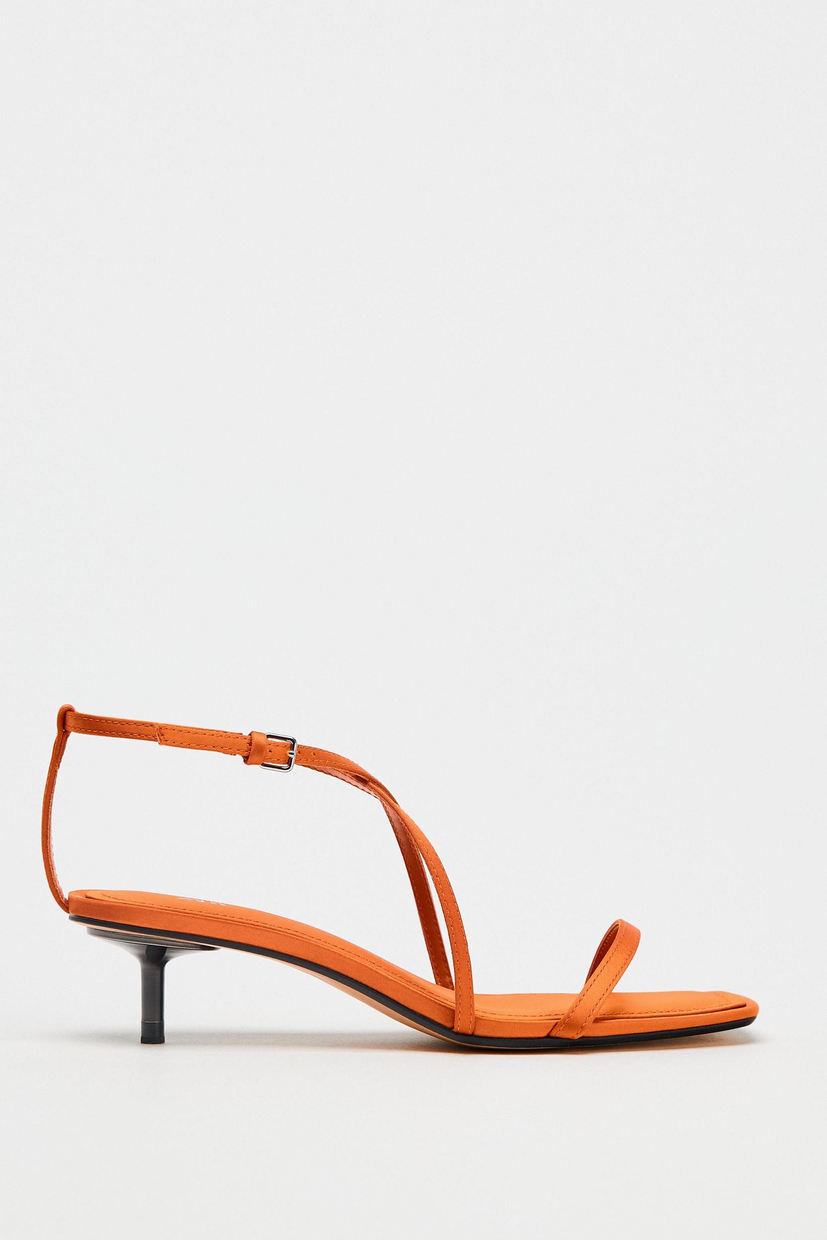 SATIN-EFFECT CROSSED STRAP SANDALS Product Image
