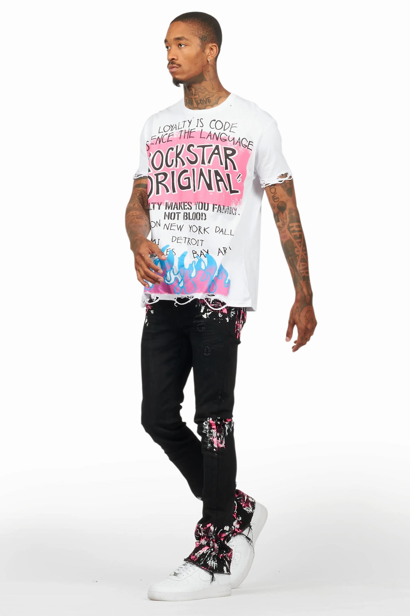 Kodak Black/Pink Painter Stacked Flare Jean Male Product Image