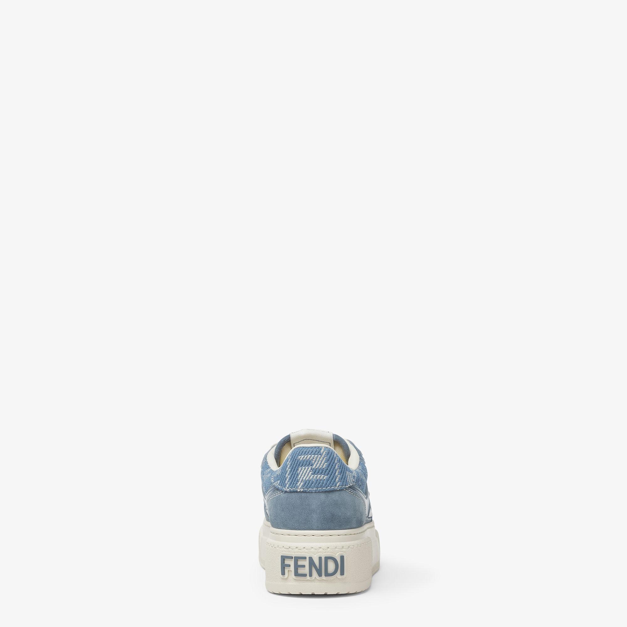 Fendi MatchDenim-effect FF jacquard and light blue suede platform low tops Product Image
