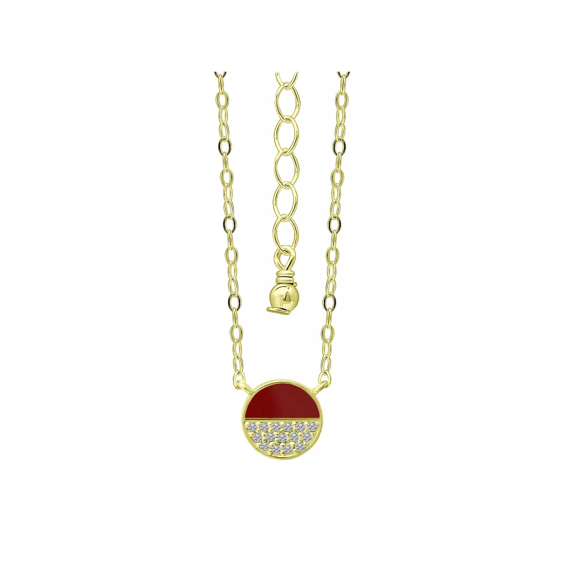 Aleure Precioso 18k Gold Over Sterling Silver Enamel & Cubic Zirconia Round Necklace, Women's, Size: 16", Green Product Image