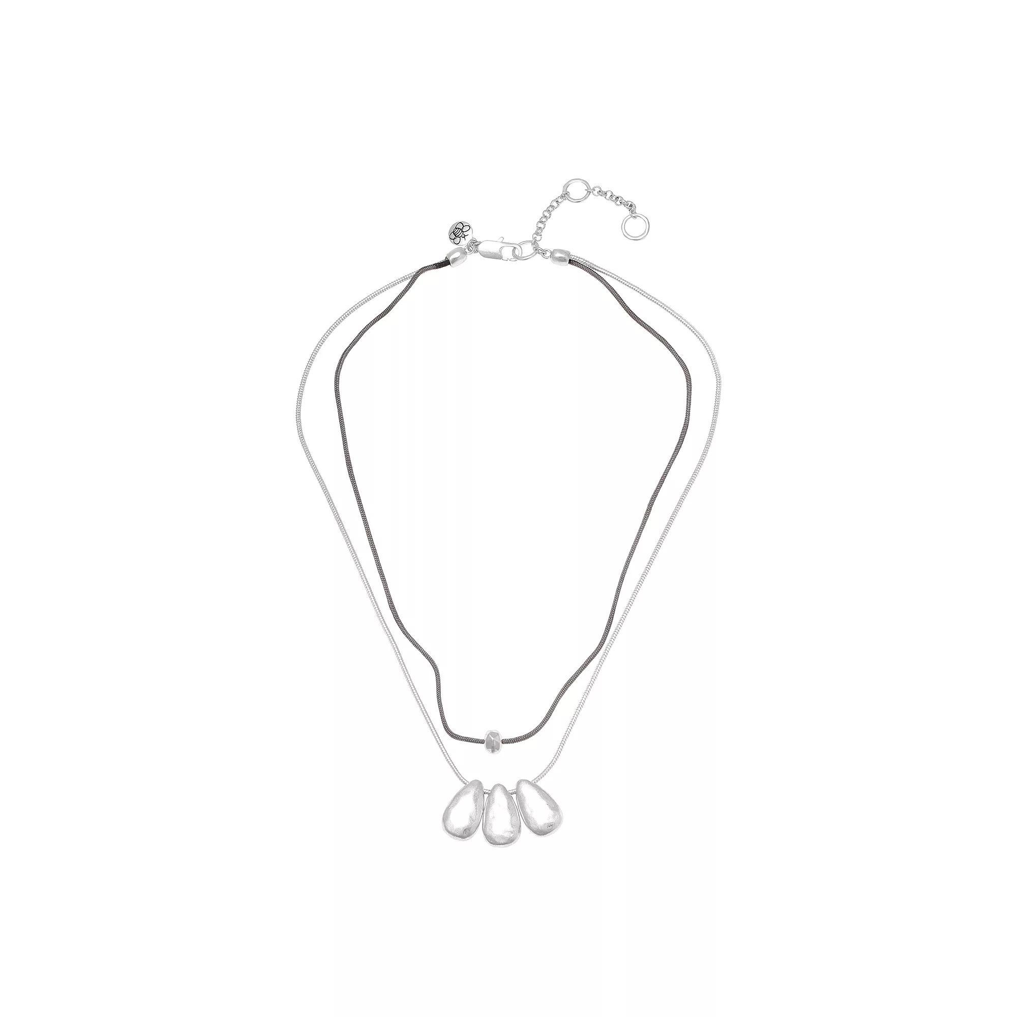 Bella Uno Two-Layer Metallic Teardrop Pendants Necklace, Womens Silver Tone Product Image