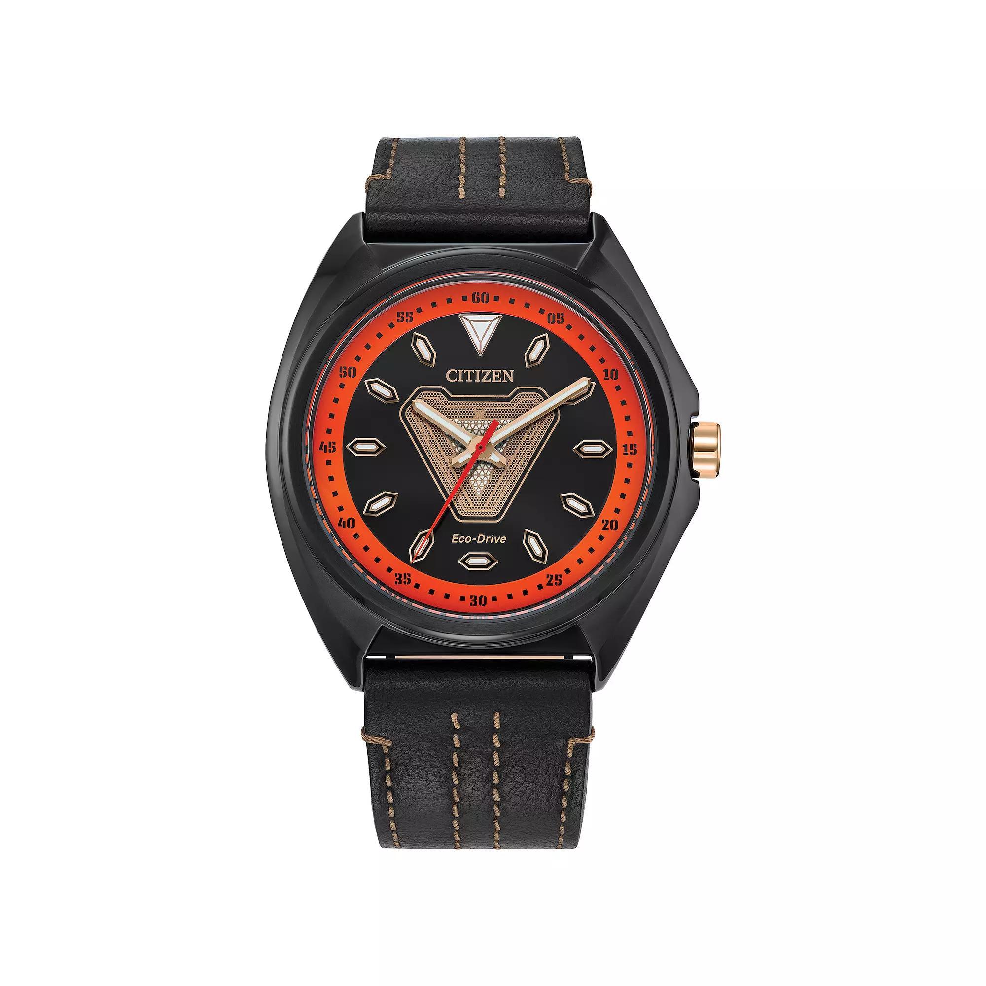 Citizen Eco-Drive Mens Marvel Tony Stark 63 Black Leather Strap Watch Product Image