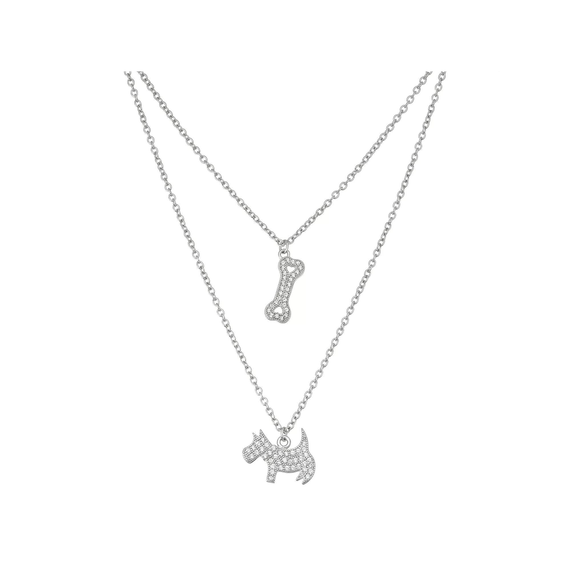 Sterling Silver Cubic Zirconia Dog & Bone Layered Necklace, Women's, Size: 16", White Product Image