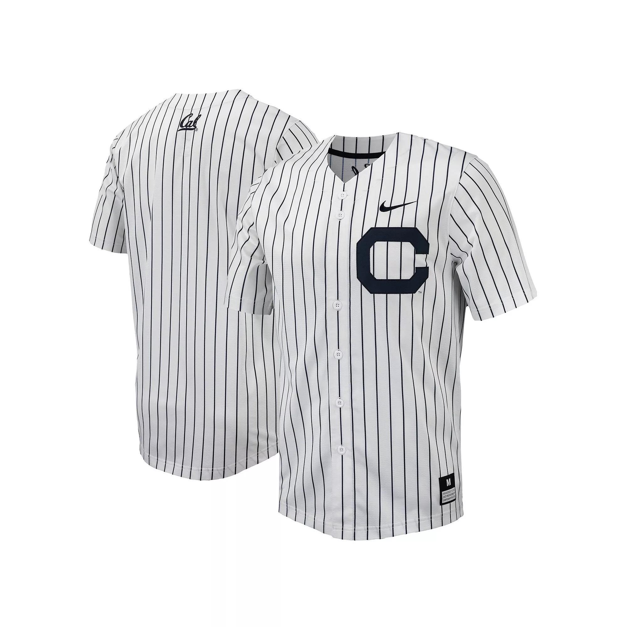 Men's Nike White/Navy Cal Bears Pinstripe Replica Full-Button Baseball Jersey, Size: Large Product Image